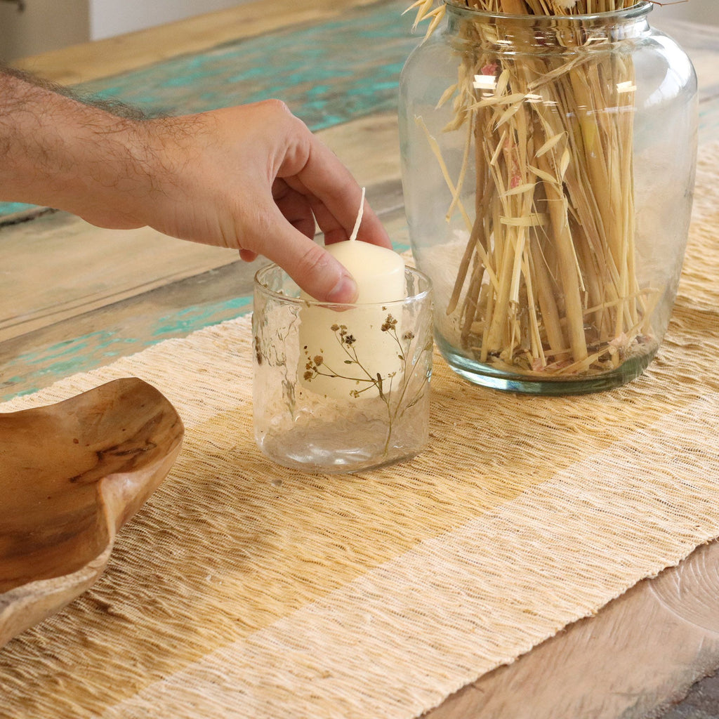 Portavelas recto de Vidrio floral natural - Margarita  - (8x8 cm)