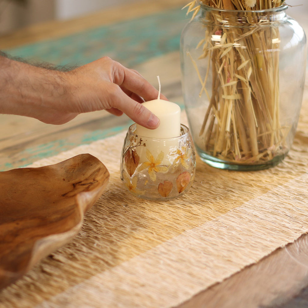 Portavelas recto de Vidrio floral natural - rosa - (8x8cm)