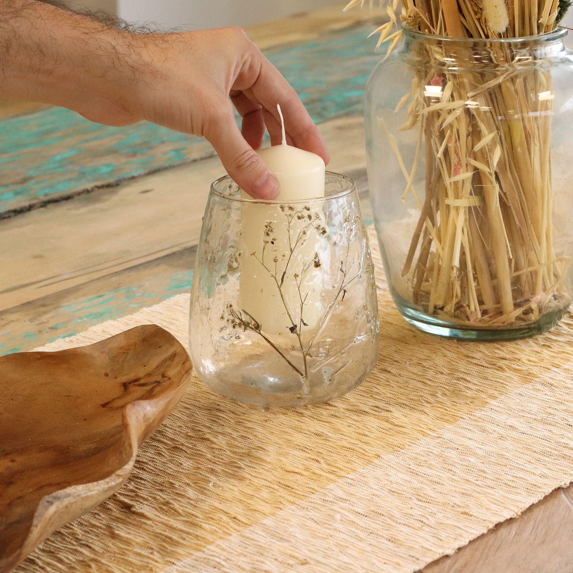 Portavelas de Vidrio floral natural - Jarrón - Margarita  - (12x11cm)