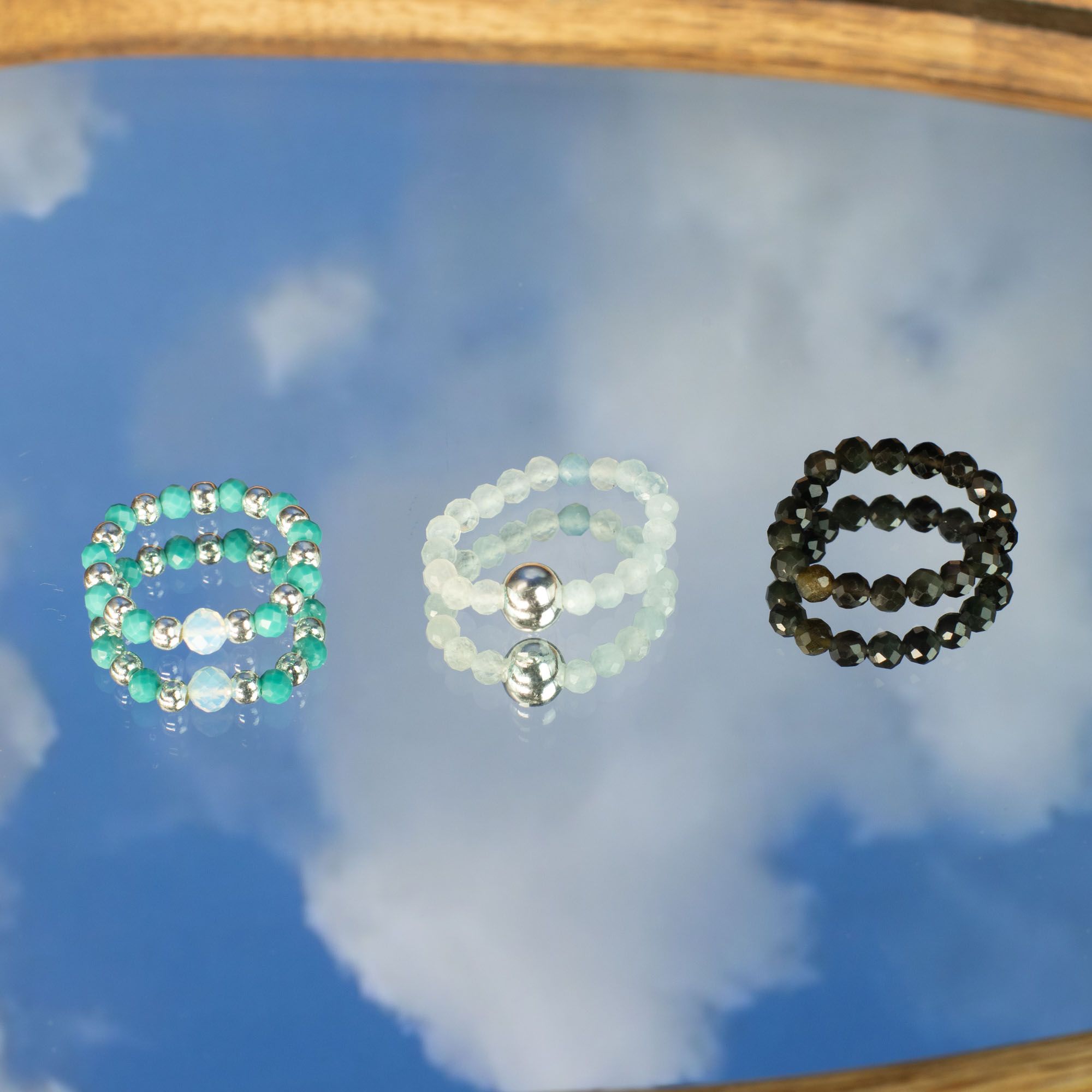 Conjunto de anillos de gema de ninfa - Océano sin fin